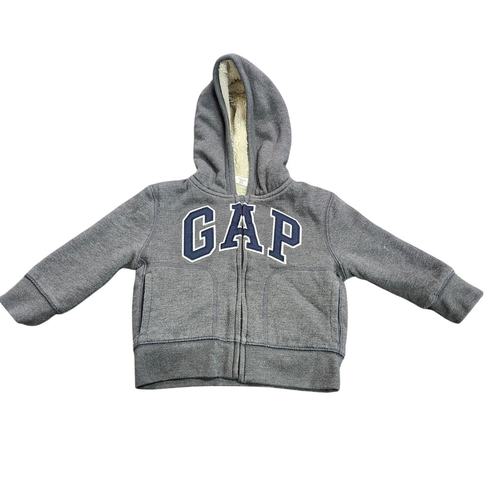 Baby Gap Toddler Gray Sherpa Lined Full Zip Hoodie 18-24 Months Logo